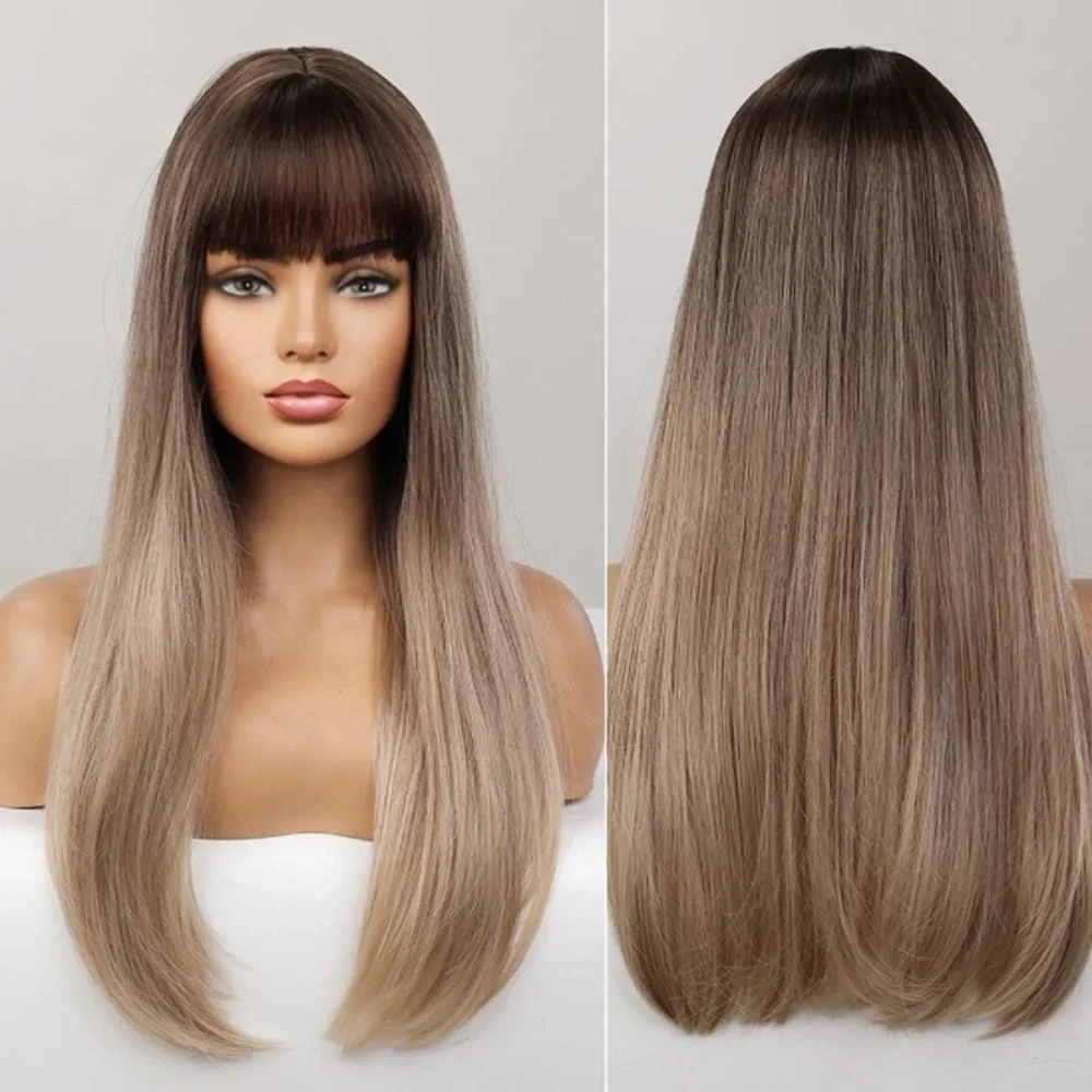 Ombré Brown Straight Bang Wigs